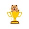 Cartoon character chow chow dog with gold trophy cup award