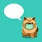 Cartoon character chow chow dog wearing protective face mask with speech bubble