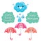 Cartoon Character Of Cloud, Umbrella And Raindrop