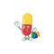 Cartoon character concept of rich red yellow capsules with shopping bags
