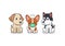 Cartoon character corgi dog wearing protective face mask with other dogs