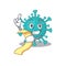 Cartoon character of corona zygote virus holding menu ready to serve