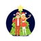 Cartoon character couple in Santa clothers taking selfie. Christmas party vector illustration
