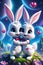 Cartoon character, couples of cute and adorable bunny falling in love, with flower, love sign, cosmic in the background, animal