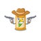 Cartoon character cowboy of corn tin with guns