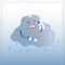 Cartoon character crying out loud. Cute Cloud in glasses with rain illustration.