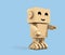 Cartoon Character Cute Cardboard Robot isolated on light blue background with copy space