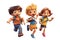 Cartoon Character Cute Happy School or Students Kids Carry a Bag, with Friends Running Back to School Having Fun Together on a