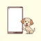 Cartoon character cute labrador retriever dog and smartphone