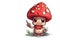 cartoon character cute mushroom fly agaric amanita pointing finger at copy space on white isolated background