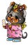 Cartoon character  cute puppy  little rottweiler in flower dress with big eyes and protruding tongue