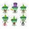 Cartoon character of dark green party popper with confetti with various circus shows