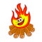 Cartoon character design of a blazing fire with firewood, vector illustration