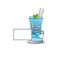 Cartoon character design of blue hawai cocktail holding a board