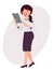 Cartoon character design female office lady standing watching ta