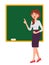 Cartoon character design female school standing in front of blackboard teaching lesson