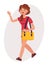 Cartoon character design female woman wave hand greeting with sh