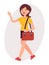 Cartoon character design female woman wave hand greeting with sh