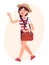 Cartoon character design female woman wave hand greeting with sh