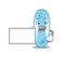 Cartoon character design of klebsiella pneumoniae holding a board