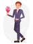 Cartoon character design male man holding flower bouquet wait for lover
