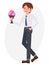 Cartoon character design male man holding flower bouquet wait for lover