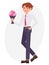 Cartoon character design male man holding flower bouquet wait for lover