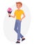 Cartoon character design male man holding flower bouquet wait for lover