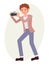 Cartoon character design male man take picture with camera