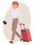 Cartoon character design male man travel with luggage passport