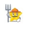 Cartoon character design of shiny star as a Farmer with hat and pitchfork