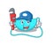 Cartoon character design of sling bag as a Plumber with tool