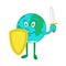 Cartoon character of Earth  with shield and sword