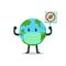 Cartoon character earth wearing protective mask with anti virus sign