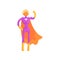 Cartoon character of elderly superhero in classic comics costume with orange cape, gloves and mask. Old grandfather with