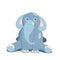 Cartoon character elephant minimalist gray blue sitting. Isolated vector illustration on a white background.