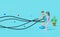 Cartoon character fitness people with battle ropes exercise in gym on blue background ,exercise for health Concept ,3d