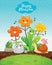 Cartoon Character Of Flowers And Animals Happiness In The Rain
