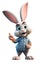 cartoon character funny bunny rabbit points finger at white isolated background. Generative AI illustration