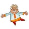 Cartoon character funny man in Russian national dress dancing