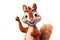 cartoon character funny squirrel pointing fingers at copy space on white isolated background. Generative AI illustration