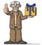 Cartoon character with gift in hand