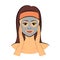 Cartoon character girl with a grey clay healing cosmetic mask on her face