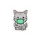 Cartoon character gray tabby cat wearing protective face mask