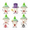 Cartoon character of green amanita with various circus shows