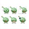 Cartoon character of green magic potion with various chef emoticons