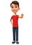 Cartoon character guy shows hand stop on a white background. 3d rendering. Illustration for advertising