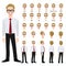 Cartoon character with handsame business man in smart shirt for animation. Front, side, back, 3-4 view character. Separate parts