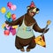 Cartoon character happy bear with a balalaika on holiday