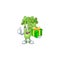 Cartoon character of happy celery plant with gift box